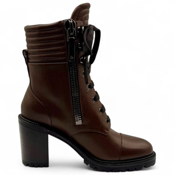 Christian Louboutin EN HIVER 70 Leather Combat Boots with Quilted Collar - Picture 5 of 13